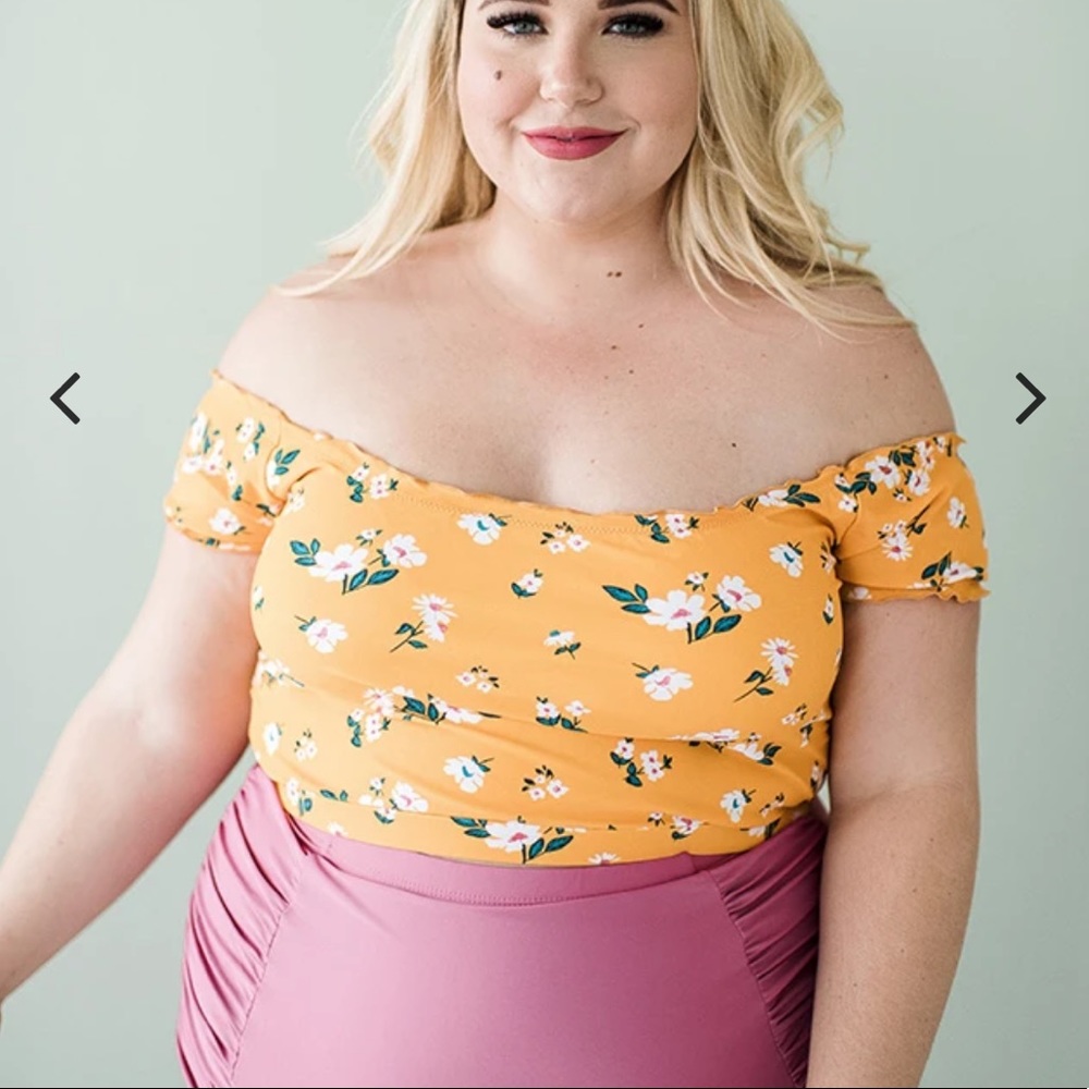 Yellow off-the-shoulder bikini top